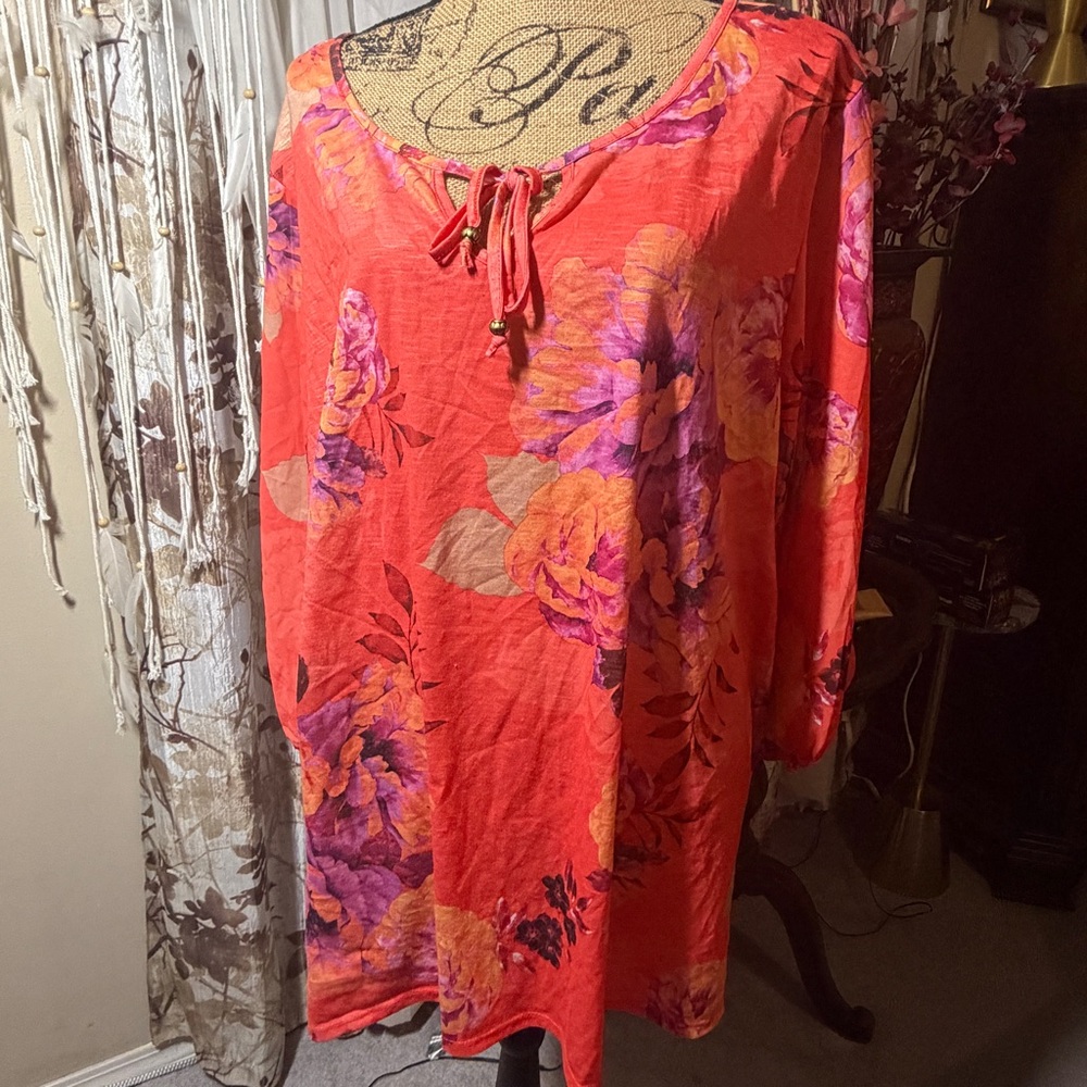Catherines Vibrant Red and Purple Floral Tunic